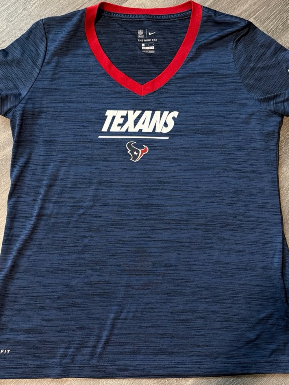 Nike womens Houston Texans Navy and Red V-Neck Tee